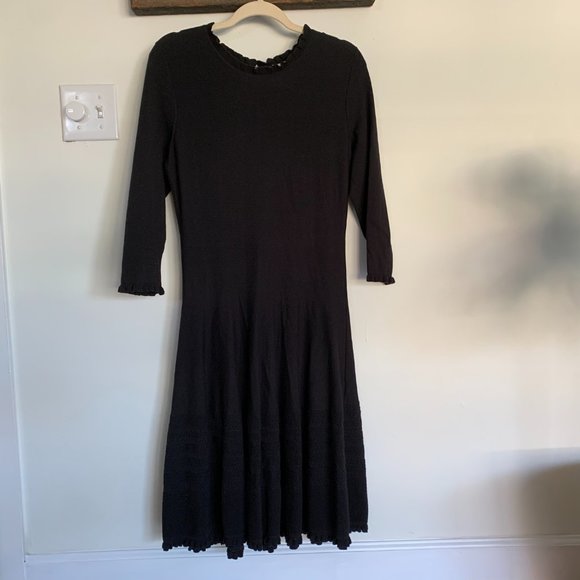 Kate Spade Knit Pointelle Dress Ruffle Neck Sleeves Fit & Flare Drop Waist - Picture 4 of 9